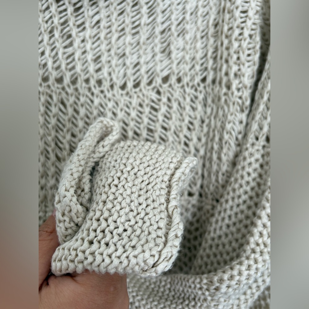Esprit Beige Cowl Neck Open Knit Fringe Hem Sweater - Picture 3 of 8